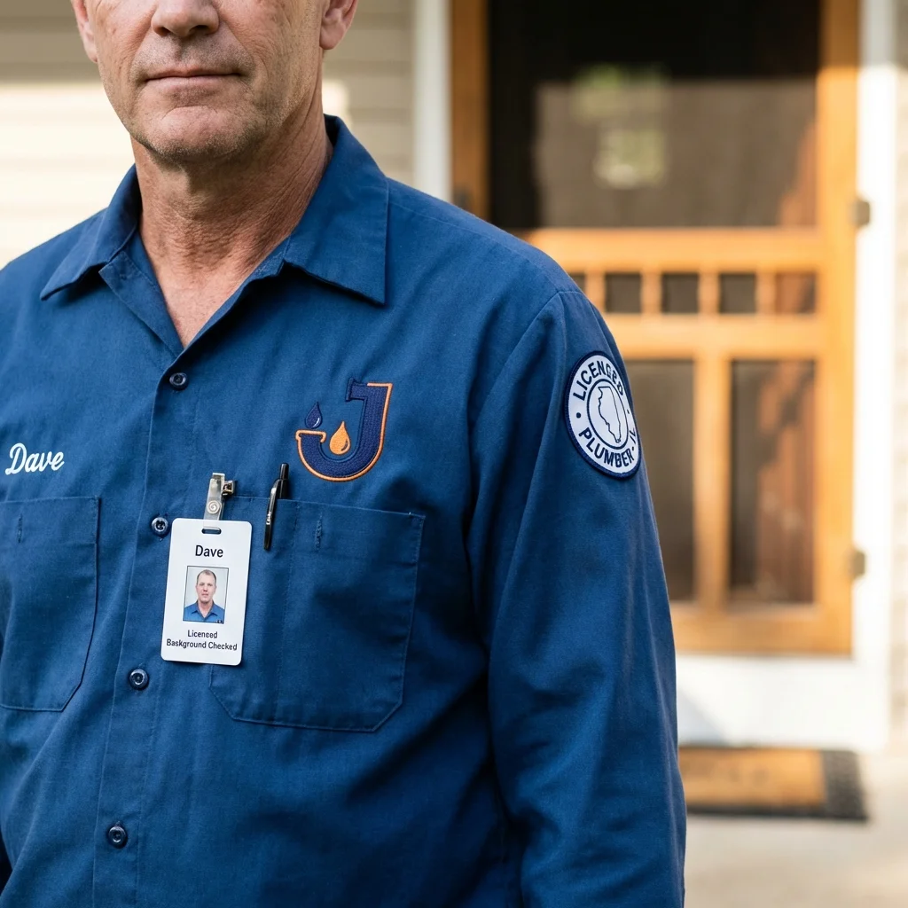 Licensed plumber showing ID badge in South Shore, KY