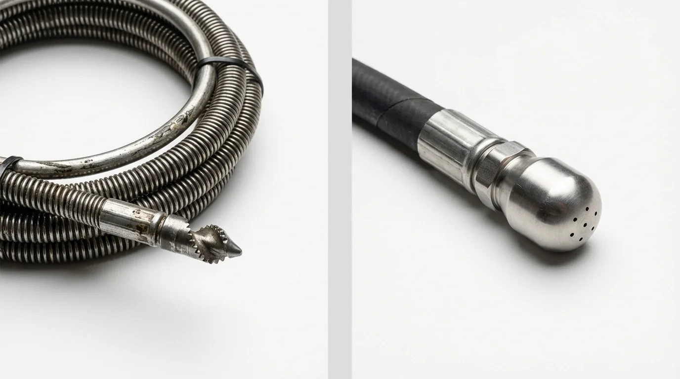 Drain snake cable and hydro jetting nozzle used for drain cleaning in South Shore, KY