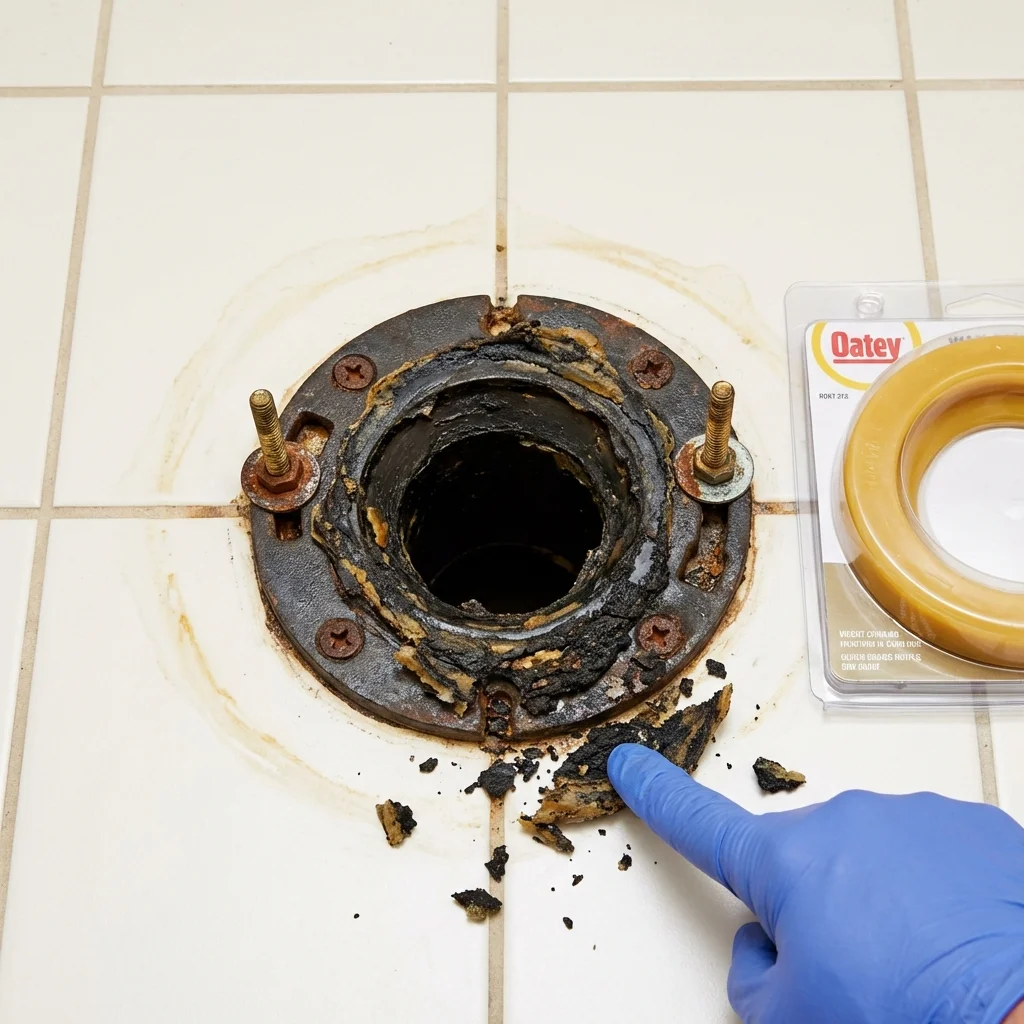 Failed wax ring showing water seepage at the base of a toilet in a South Shore, KY home