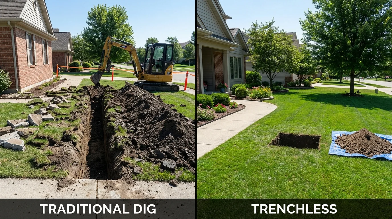 Trenchless sewer repair with minimal yard damage versus traditional excavation in South Shore, KY